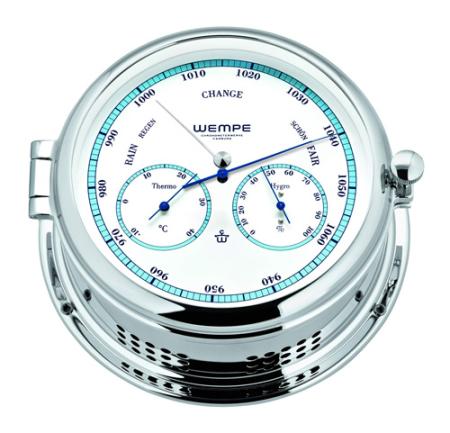 WEMPE Comfortmeter mit Barometer Ø 185 mm - verchromt- Zifferblatt blau abgesetzt