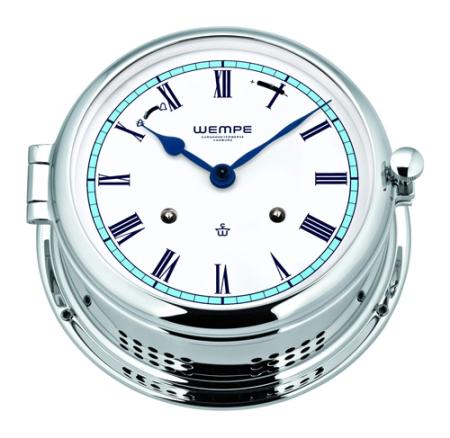 WEMPE Mechanische Glasenuhr Ø 185 mm - verchromt - Zifferblatt blau abgesetzt