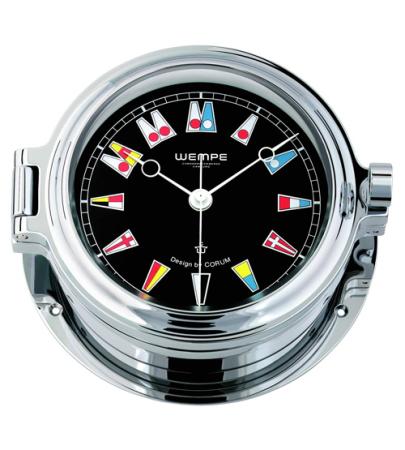 WEMPE Serie REGATTA - Uhr mit Flaggenzifferblatt Ø 140 mm - CORUM - verchromt