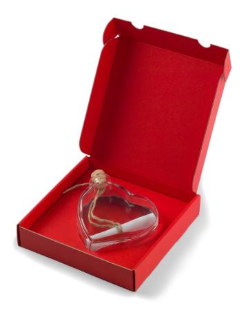 Flaschenpost Herz - aus Glas - in roter Geschenk-Verpackung
