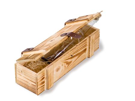 Flaschenpost  - aus Glas 700 ccm - in Holzkiste (abgeflammt)
