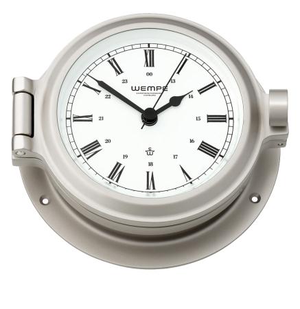 Vernickelte WEMPE Uhr Ø 120 mm - römische Zahlen