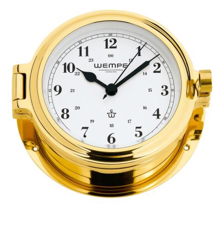 WEMPE Bullaugenuhr Ø 140 mm -arabische Ziffern - Messing