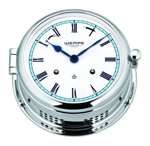 WEMPE Mechanische Glasenuhr Ø 185 mm - verchromt - Zifferblatt blau abgesetzt