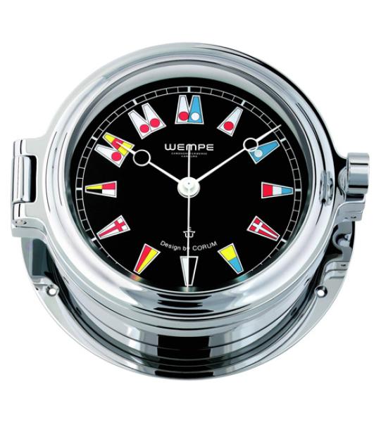 WEMPE Serie REGATTA - Uhr mit Flaggenzifferblatt Ø 140 mm - CORUM - verchromt