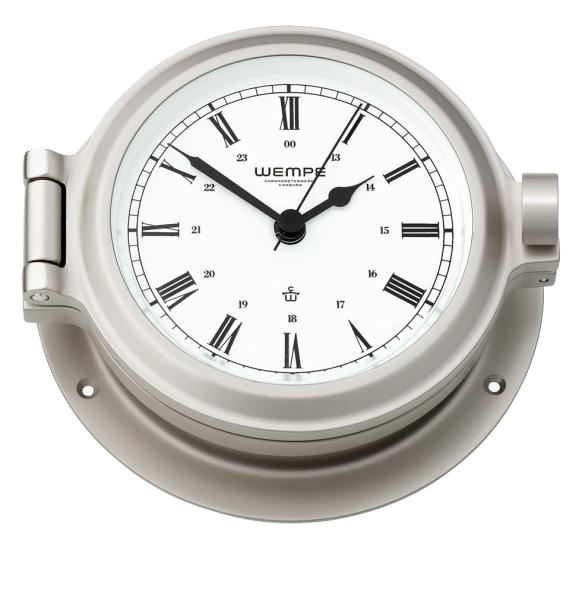 Vernickelte WEMPE Uhr Ø 120 mm - römische Zahlen